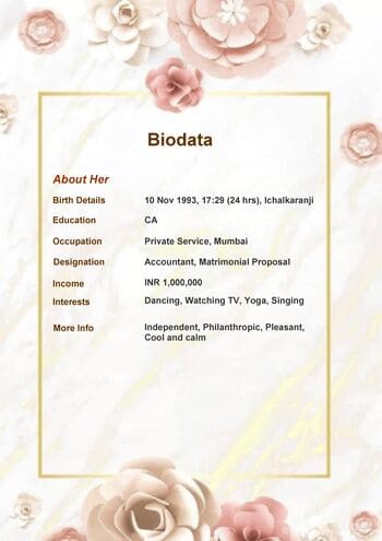 Biodata format for Indian marriage