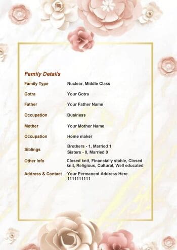 Ganeshji Marriage Biodata Format