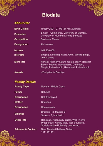 Marriage Biodata fornat Page 2